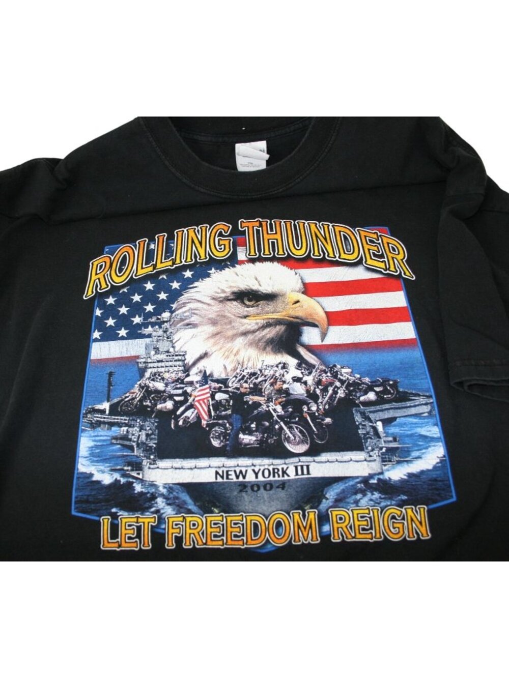 Rolling Thunder Let Freedom Reign Eagle Graphic T-Shirt XXL Black Gildan NY 2004 - Picture 7 of 7